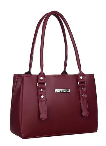 Red Plain Leather Bags Style Zipper