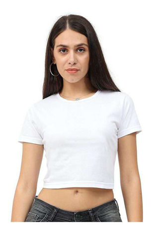 Womens 100% Cotton Round Neck Half Sleeves Crop Top