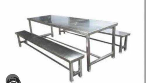 Mild Steel White Six Seater Canteen Table