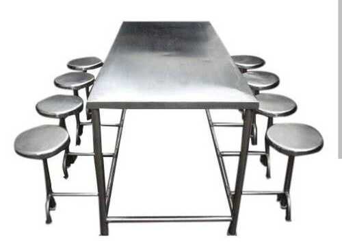 Silver 6 Seater Stainless Steel Canteen Table