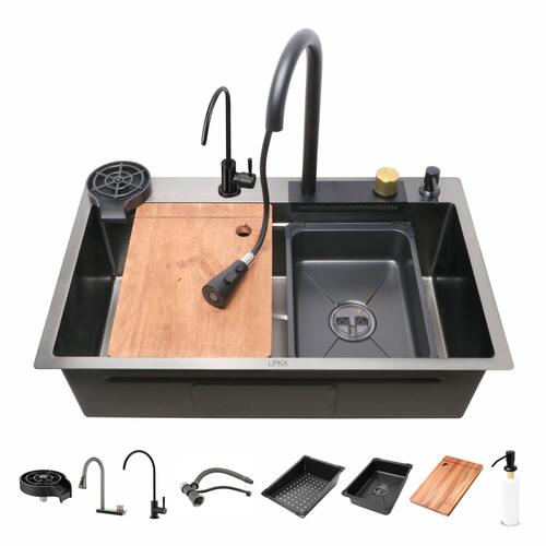 30X18 BLACK MULTIFUNCTIONAL HANDMADE KITCHEN SINK