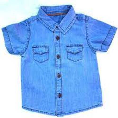 Blue Color Plain Pattern Short Sleeves Kids Solid Regular Fit Shirt