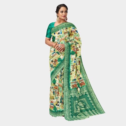 Green Color Embroidered Pattern Regular Fit Ladies Saree