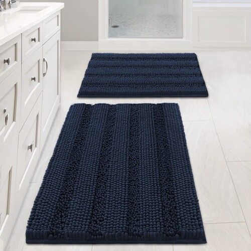 Navy Blue Color Rectangular Shape Bathroom Rugs