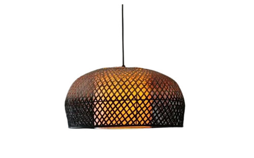 Handmade Bamboo Round Ceiling Pendant Light - Unpolished Finish, Customizable Color Options, Simple Bulb Source