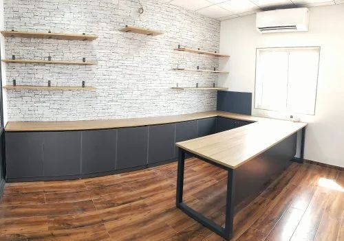 Office Wooden Table - Wooden, Laminated, Brown, Modern Design | Customisable Color, Leatherette Feature, Chemical Resistant, Indian Style
