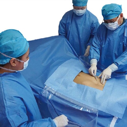 Surgical Drapes - Plastic Material, Sterilized,  Rectangular Shape | Blue Color, Disposable, Smooth Texture, Non-Woven Style, Waterproof Cuff