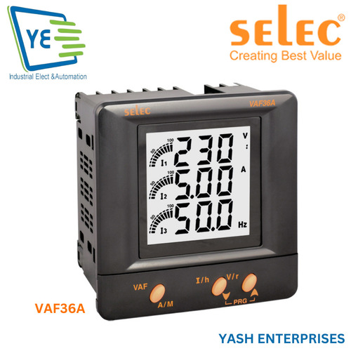 LCD VAF Meter - 96x96 mm, Black PVC Housing | 3 Phase Measurement, Backlit LCD Display, Panel Mount, 0.5% Voltage Accuracy, 250g Weight
