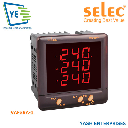 LED VAF Meter - Digital 3 Phase System 19-519V Measurement | Black PVC 96x96mm Size 0.5% Voltage Accuracy 0.1Hz Frequency 3-Row Backlit LCD Display