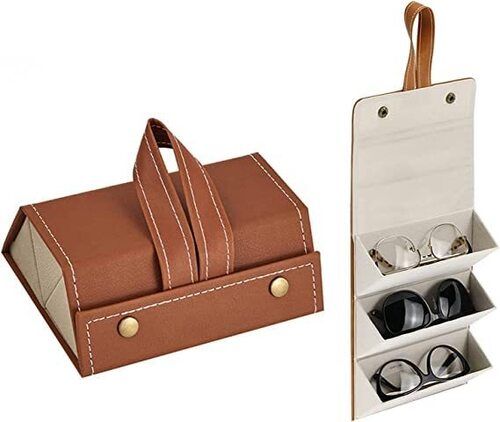 3 Slots Foldable PU Leather Sunglasses Case