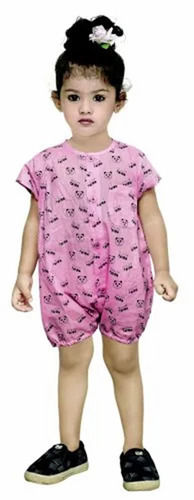 Casual Wear Regular Fit Round-Neck Sleeveless Cotton Printed Pink Baby Romper