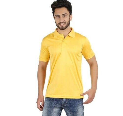 Yellow Color Plain Pattern Short Sleeves Men Dri-Fit Collar T Shirt