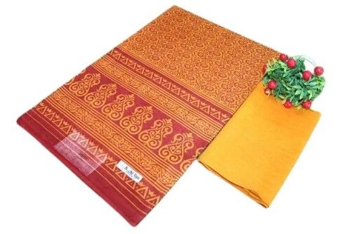 Mul Mul Hand Print Sarees With Blouse