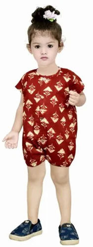 Casual Wear Regular Fit Skin-Friendly Sleeveless Breathable Cotton Printed Red Baby Romper