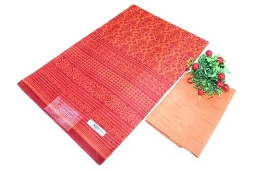 Red Color Mul Mul Hand Print Sarees