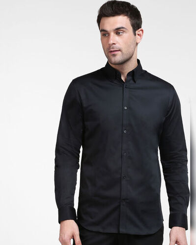 Black Color Plain Pattern Pure Cotton Mens Shirts