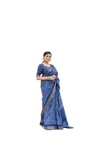 Cotton Casual Saree in Blue with Printed work