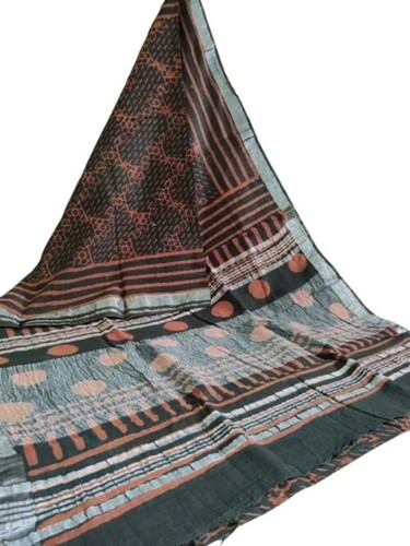 Hand Block Print Linen Saree With Blouse for daily wear