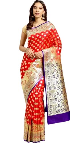 Machine Wash Katan Banarasi Satin Saree - Skin Friendly, Colorfast, Latest Design | Optimum Finish, Various Colors, Printed Pattern, Ideal for All Seasons