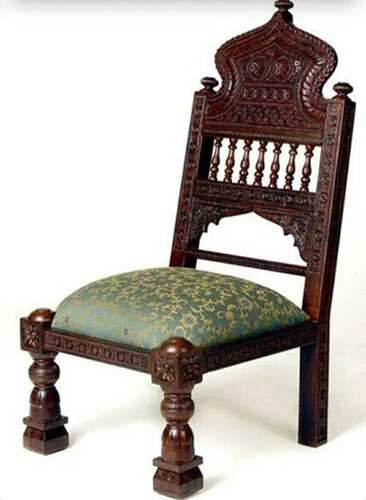 Wooden Royal Chair - Medium Back, Fabric Seat Cushion | Durable, Eco-Friendly, Polished Finish, Set of 1