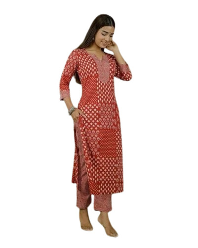 Cherry Printed Cotton Kurti Pant Set - Feature: Washable