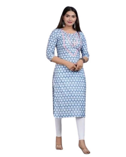 Paan Printed Knee Length Cotton Kurti With Gota Work On Neck