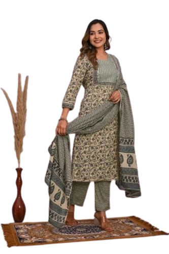 Floral Print Embroidery Dupatta Pant Suit Set