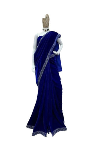 Party Wear Light Weighted Shrink Resistant Breathable Plain Ladies Velvet Sarees