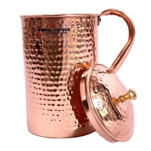 Hammered Finish With Brass Knob Copper Water Jug