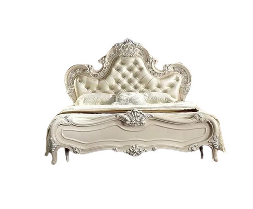 Eco Friendly Carved Wooden Double Bed - Polished Finish, Silver Color | Durable, Non-Foldable, Indoor Furniture