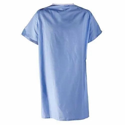 Blue Color Short Sleeves Plain Pattern Patient Gowns For Hospital