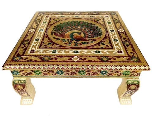 Designer Wooden Bajot Chowki - Color: Golden