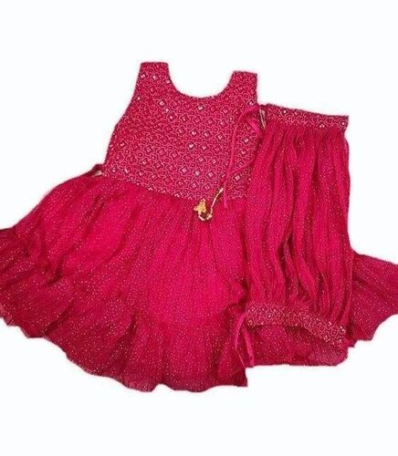 Red Color Round Neck Sleevless Kids Party Wear Frock