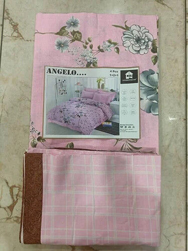 Pink Cotton Printed Double Bed Sheet Set