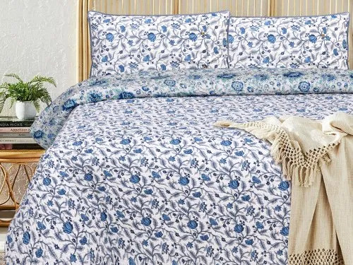 Floral Print Cotton Quilted Bed Cover - King Size | Reversible, Machine Washable, Ideal for Home and Hotels