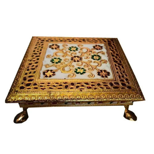 Square Wooden Meenakari Pooja Chowki