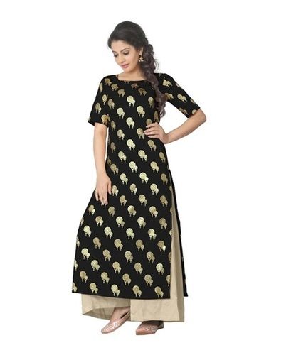 Casual Wear Half Sleeve Round Neck Readymade Printed Crepe Ladies Kurtis with Palazzo