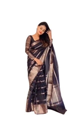 Black Striped Banarasi Organza Silk Saree