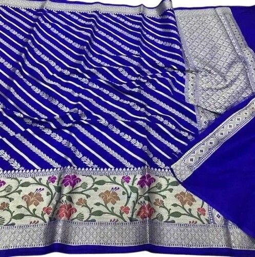 Blue Banarasi Georgette New Zig Zag Saree