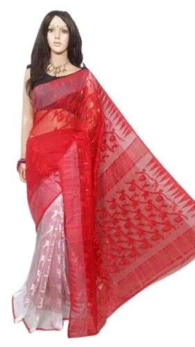 Cotton Silk Soft Dhakai Jamdani Handloom Saree Without Blouse Piece