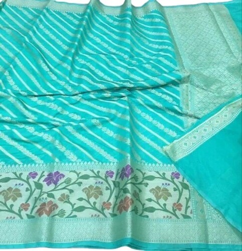 Green Banarasi Georgette New Zig Zag Saree - Occasion: Party Wear