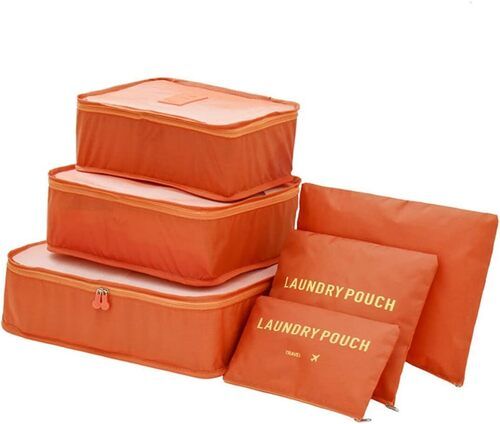 Plain Orange Laundry Pouches 6 Pieces Set