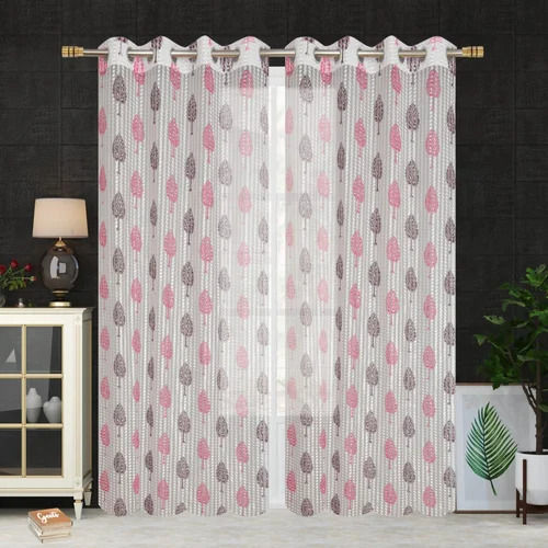 Easy To Fit Leaf Print Net Door Curtains