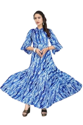 Rayon Printed Kurti - 3-4th Sleeve, Light Weight, Breathable Blue A-Line Style | Casual and Formal, Washable, Printed, Very Good Quality