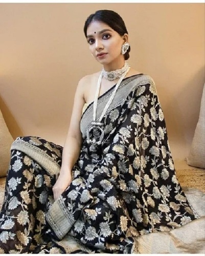 Banarasi Silk Saree - Elegant Printed Design, Comfort-Fit for All Seasons