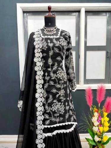 Black Color Party Wear Embroidered Kurti