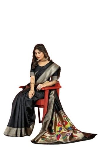 Black color Party wear Paithani Silk Saree