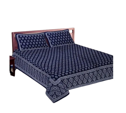 Cotton Printed Bed Sheet - Full Size, Blue Color | 100% Cotton, Fade and Wrinkle Resistant, Machine Washable, Breathable, Quick Dry, Includes Two Pillowcases