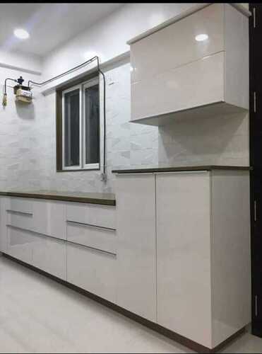 White Color Polished Finish Kitchen Cabinets And Countertops