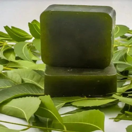 Green Color Square Shape Neem Soap For Bathing Use